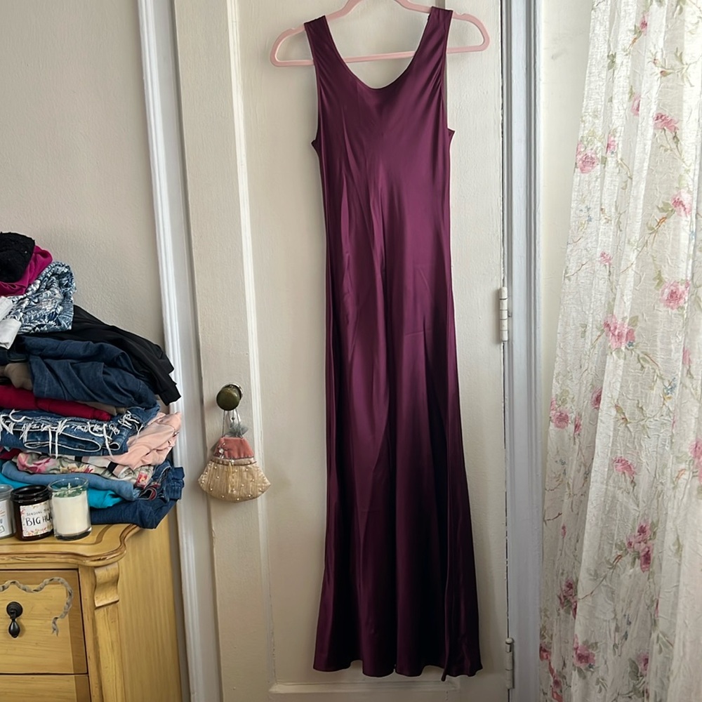 VINTAGE BETSEY JOHNSON EGGPLANT PURPLE 100% SILK BIAS CUT MAXI 90s Y2K S M 2 4 6